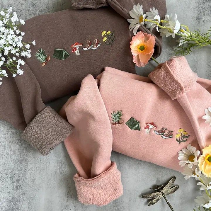 Camping Nature Embroidered Sweatshirt - Espresso, Size: S