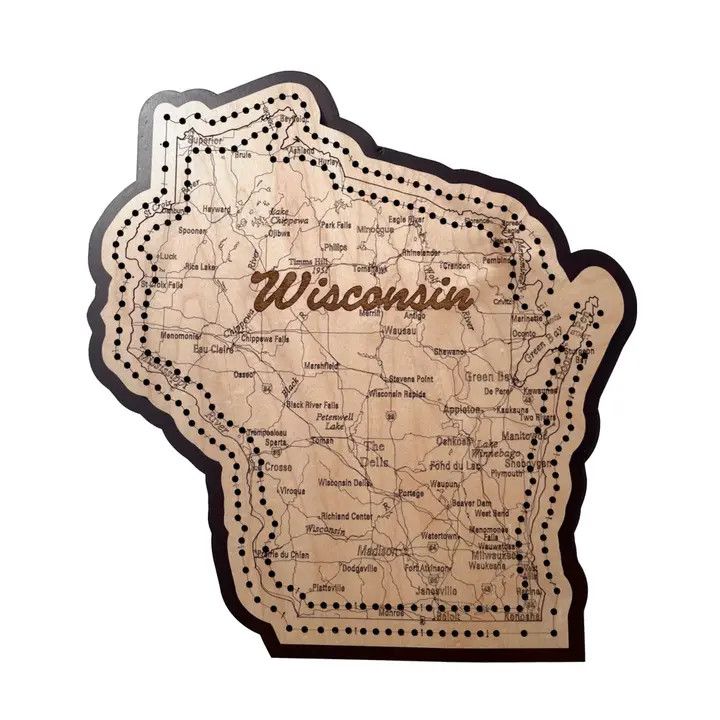 Wisconsin Map 2 Track Cribbage Board