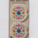 Car Coasters, Set of 2 - Cream Folk Flower