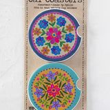 Car Coasters, Set of 2 - Mustard Folk Flower