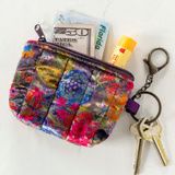 Mini Velvet Puffy Coin Purse Key Clip - Dark Floral Garden