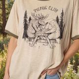 Ringer Oversized Tee Shirt - Picnic Club, Size: S