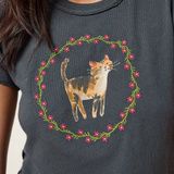 Printed Embroidered Cotton Baby Tee - Cat, Size: S
