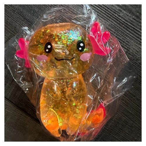 Squishy Squish Glitter Axolotl Stress Toy - Orange