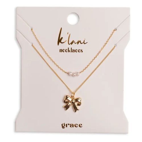 "Grace" Gold Bow with Pearl Accent Necklace Set