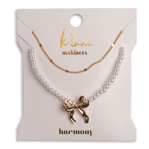 "Harmony" Gold Bow with Pearls Necklace Set