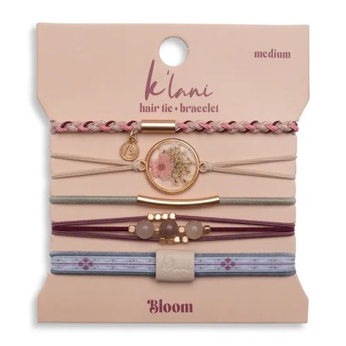 "Bloom" Maroon &amp; Pink with Pressed Flowers Hair Tie Bracelets - Small
