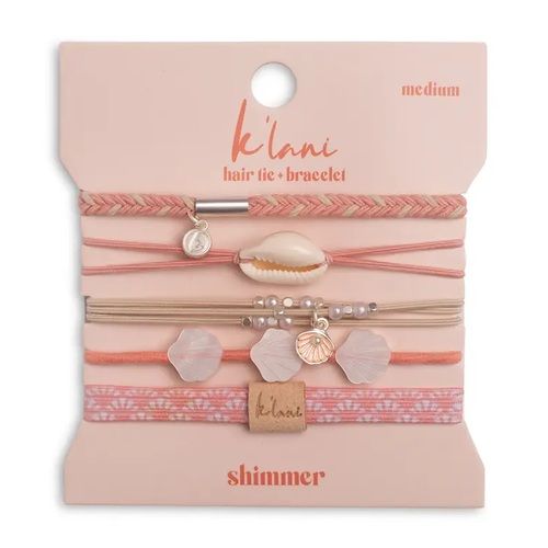 "Shimmer" Coral with Shell Hair Tie Bracelets - Medium