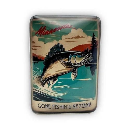 Minnesota Vintage Inspired Fishing Glass Magnet