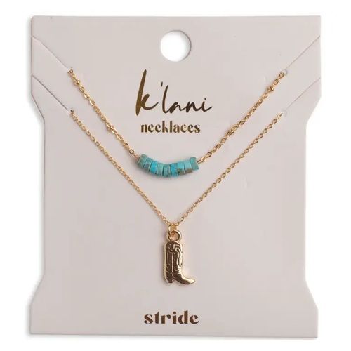 "Stride" Gold Boot with Turquoise Necklace Set