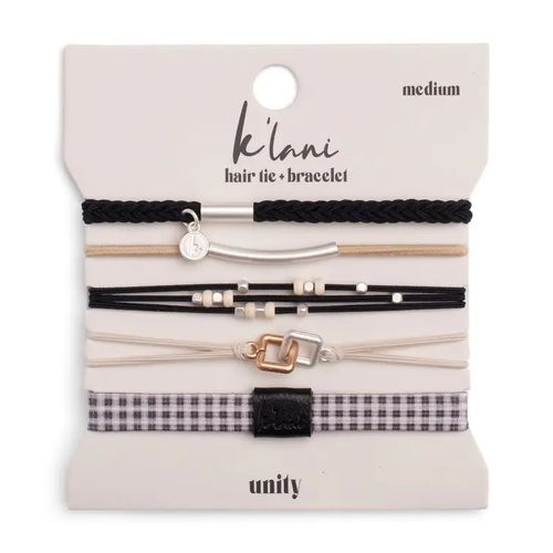 "Unity" Black with Silver Hair Tie Bracelets - Medium