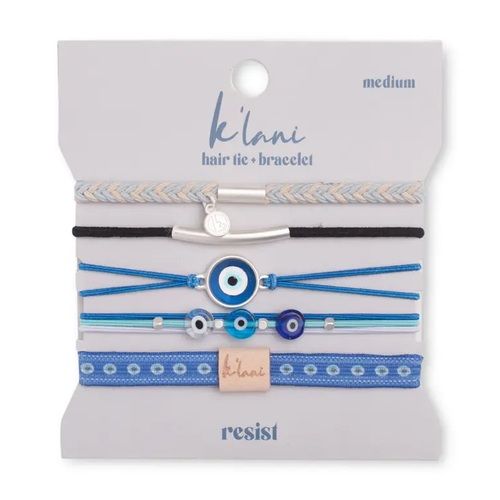 "Resist" Blue Evil Eye Hair Tie Bracelets - Medium