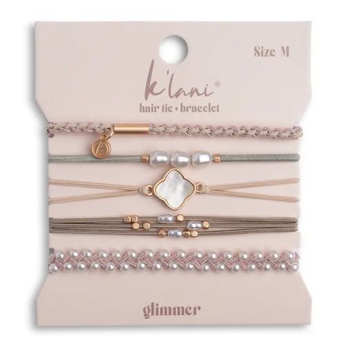 "Glimmer" Soft Pinks with Pearl &amp; Gold Accent Hair Tie Bracelets - Small