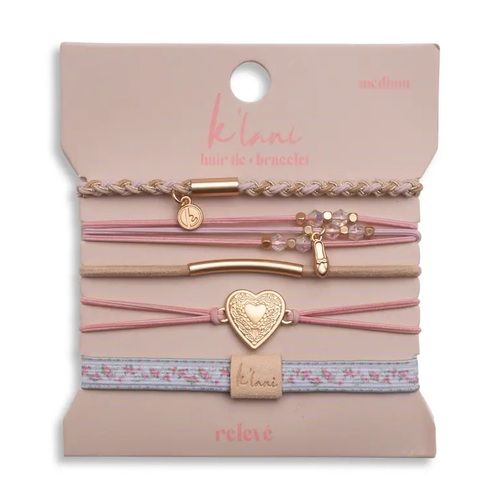 "Relevé" Pink Floral with Ballet Slipper Hair Tie Bracelets - Medium