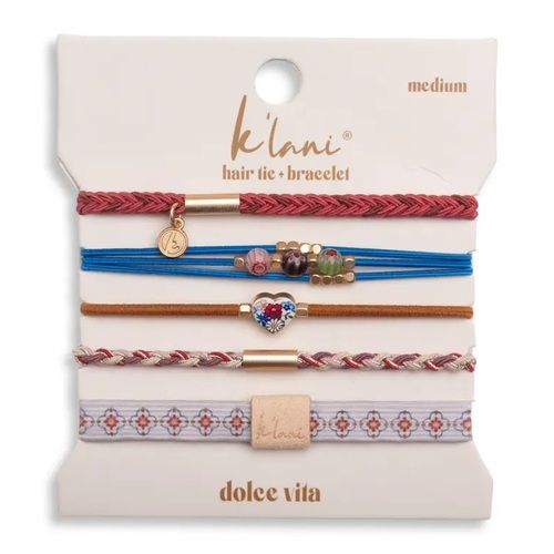 "Dolce Vita" Floral Glass Beads with Gold Accents Hair Tie Bracelets - Medium