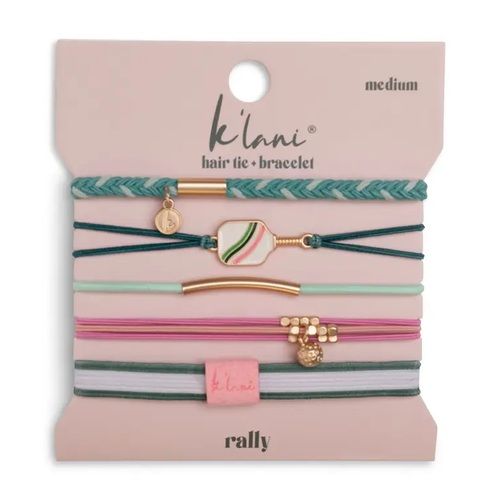 "Rally" Pickleball with Pink &amp; Green Hair Tie Bracelets - Medium