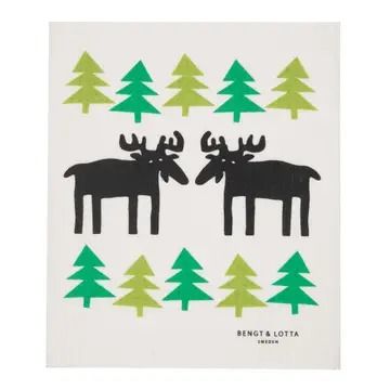 Swedish Dishcloth - BL Moose in Forest