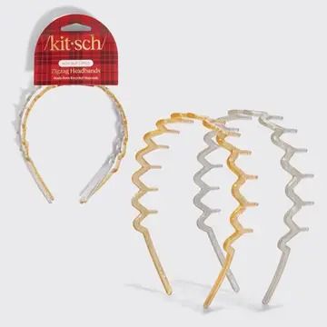 Recycled Plastic Zigzag Headbands 2pc Set - Gold &amp; Silver