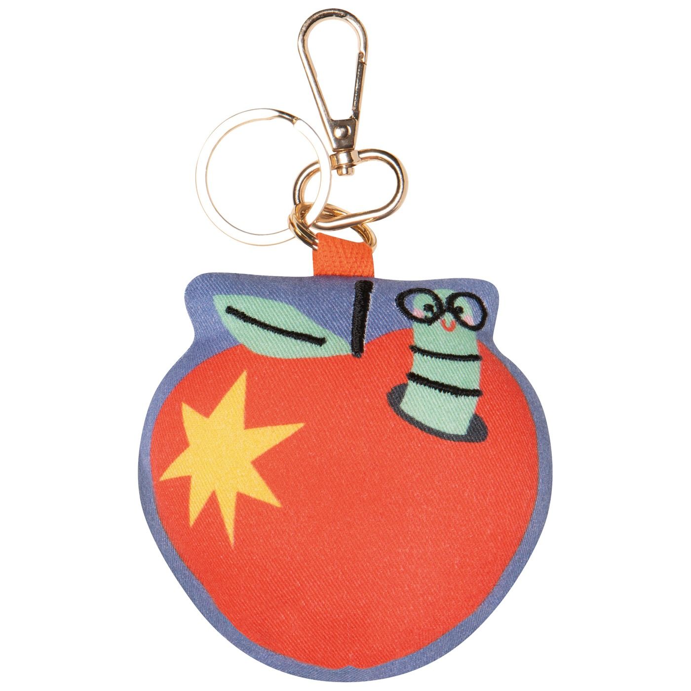 Book Worm Cotton Bag Charm Outer: Cotton; Fill: Polyester; Hardware: Zinc W3.75 × H3.5"