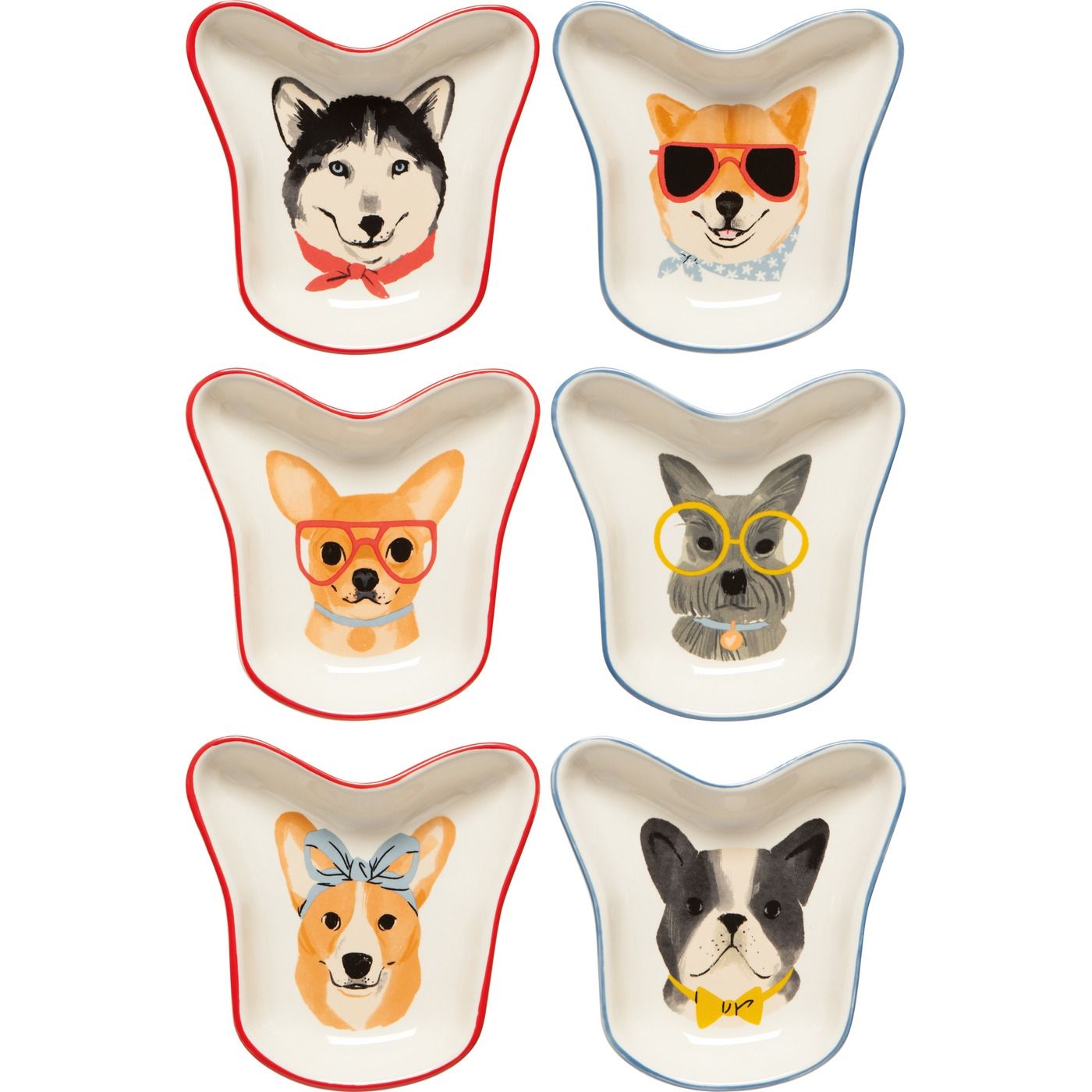 Shaped Pinch Bowls - Uptown Dogs Set/6 Assorted W4 × L4 × H1" 2 oz