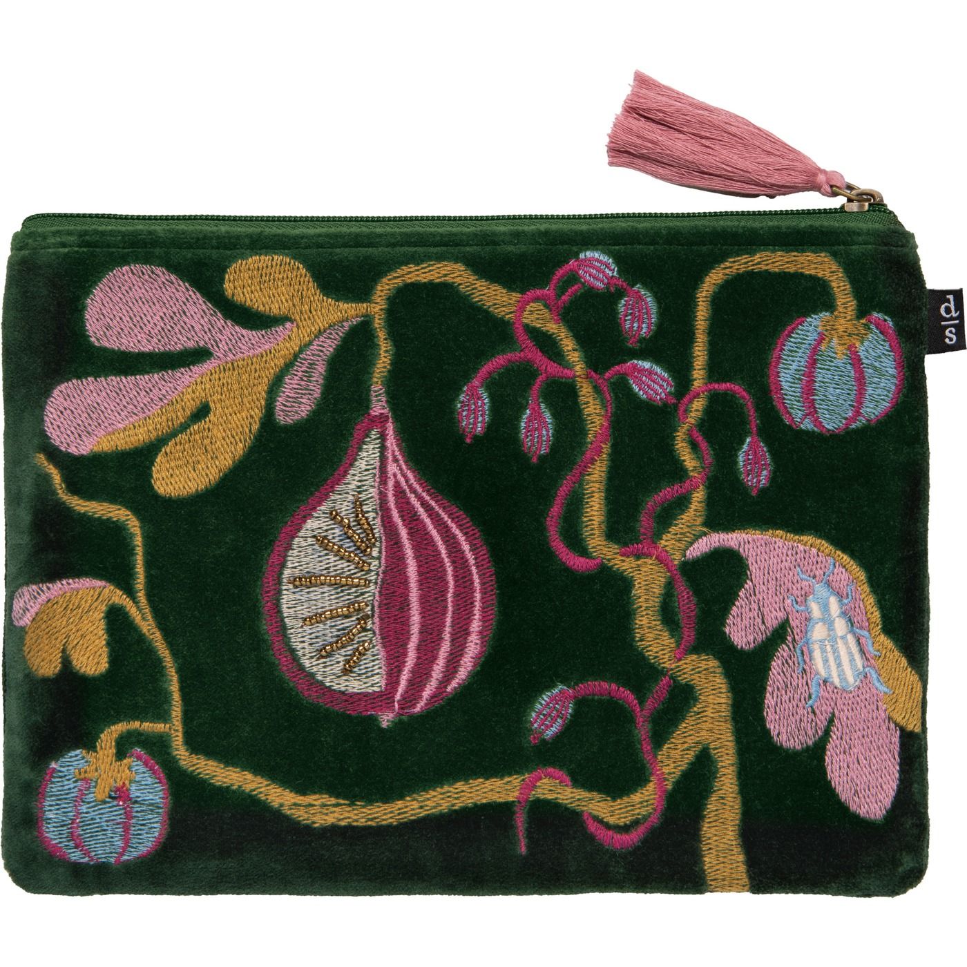 Pome Embroidered Flat Pouch Outer: Cotton Velvet; Lining: Cotton; Embroidery: Polyester W7 × L9.75"