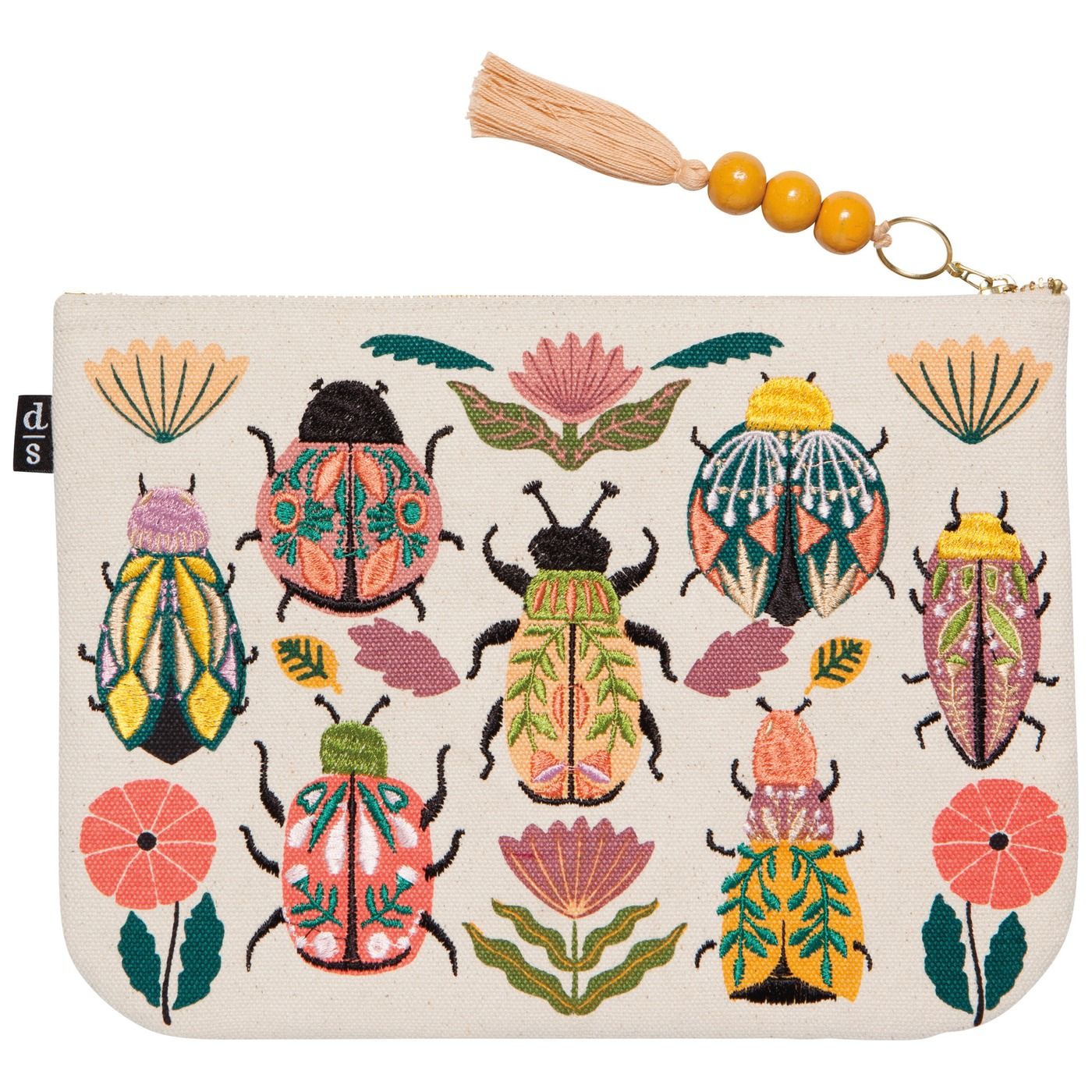 Amulet Large Zipper Pouch Body: Cotton; Embroidery: Polyester W9.75 × L7"