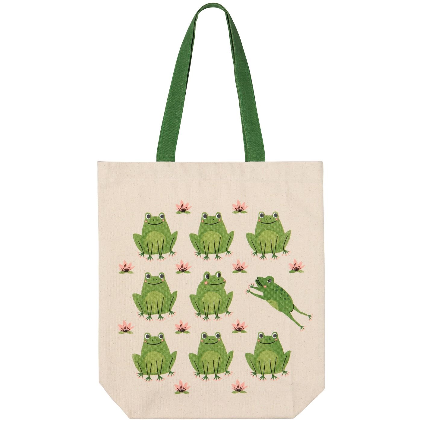 Garden Friends - Ribbit Everyday Tote Bag Cotton W14 × H15 × D4" / Strap Drop 9"