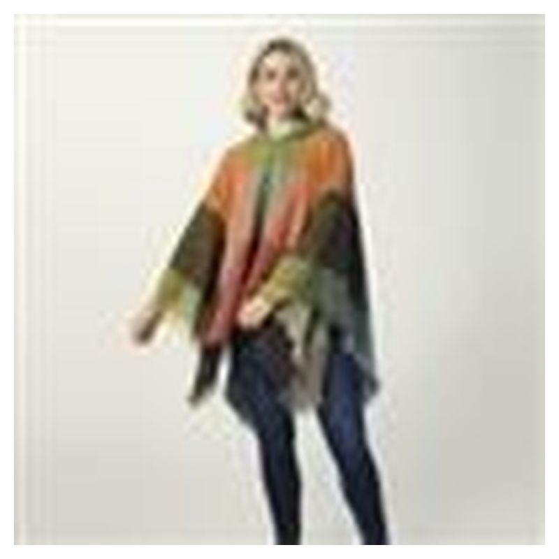 Copacabana Hooded Poncho - Green/Autumn Orange
