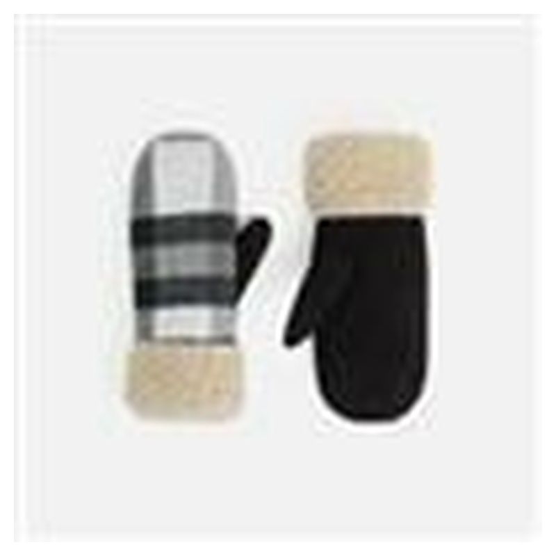 Sherpa Cuff Plaid Mitten - Black/White