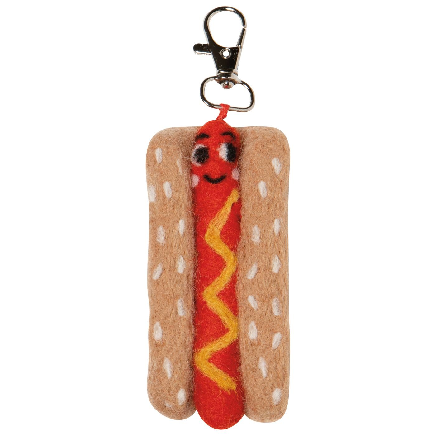 Hot Dog Felt Wool Bag Charm Body: Wool; Hardware: Stainless Steel H3.5 × W1.8"
