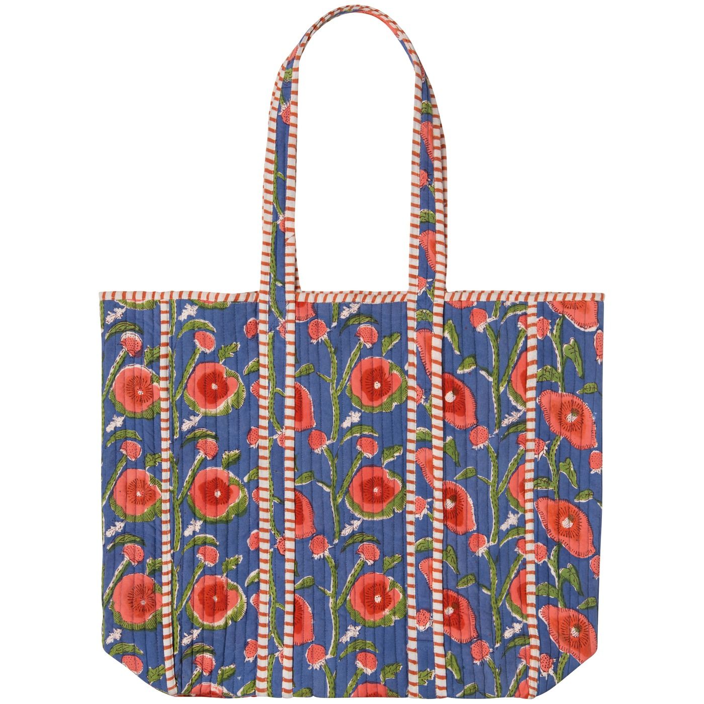 Block Print Totes - Poppy W14.5 × H15.5 × D6" / Strap Drop 12"