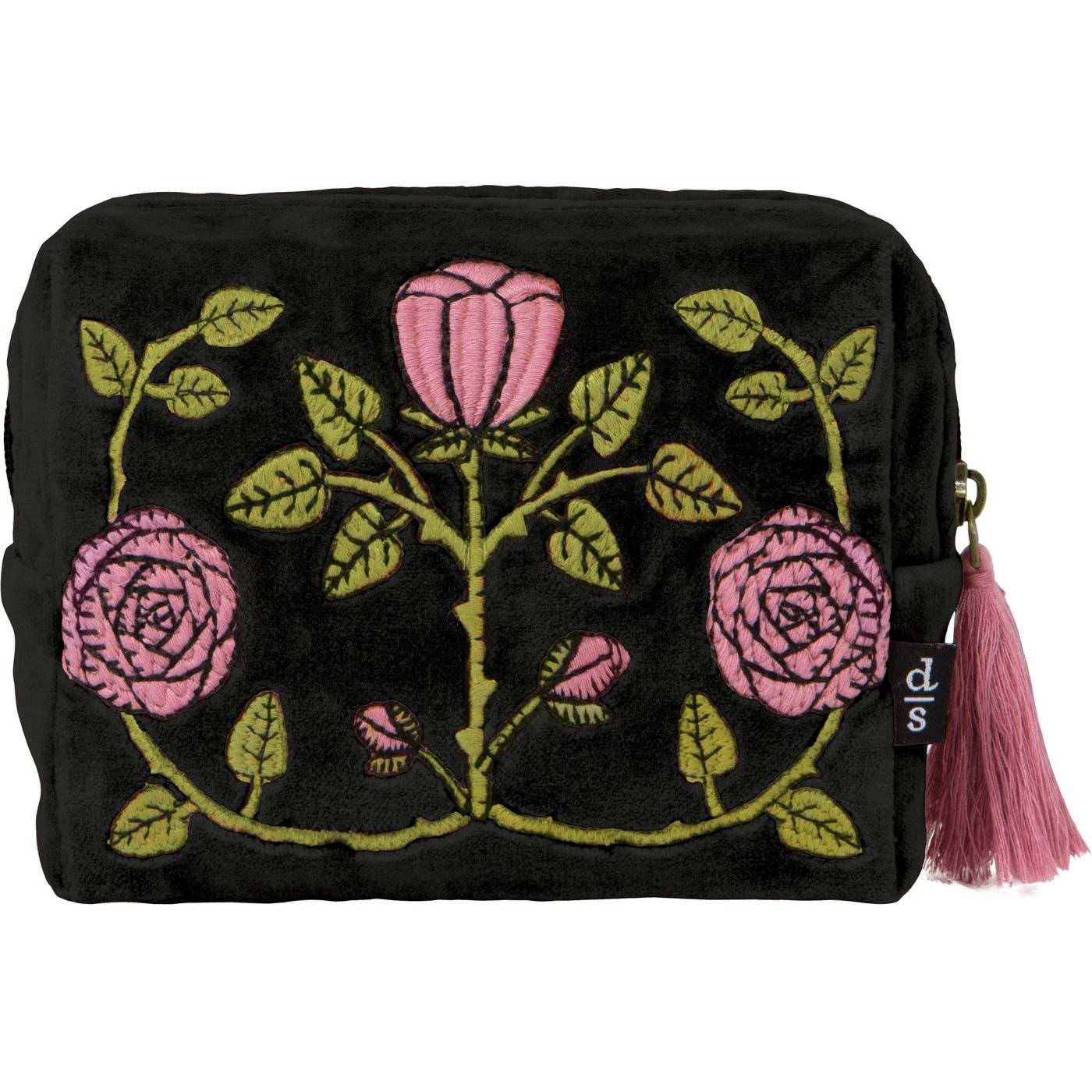 Rose Briar Embroidered Pouch Outer: Cotton Velvet; Lining: Cotton; Embroidery: Polyester L5.75 × D2.75 × H4.75"
