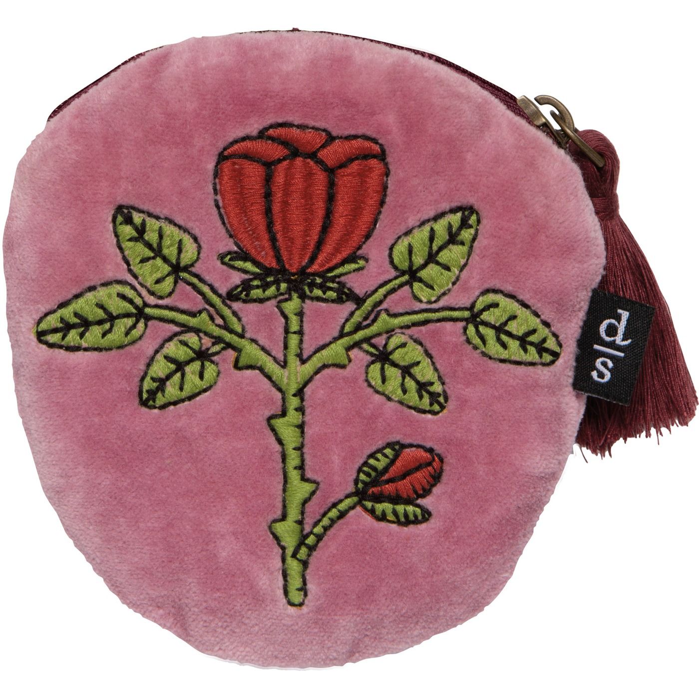 Rose Briar Embroidered Coin Purse Outer: Cotton Velvet; Lining: Cotton; Embroidery: Polyester W4.5 × L4.5"