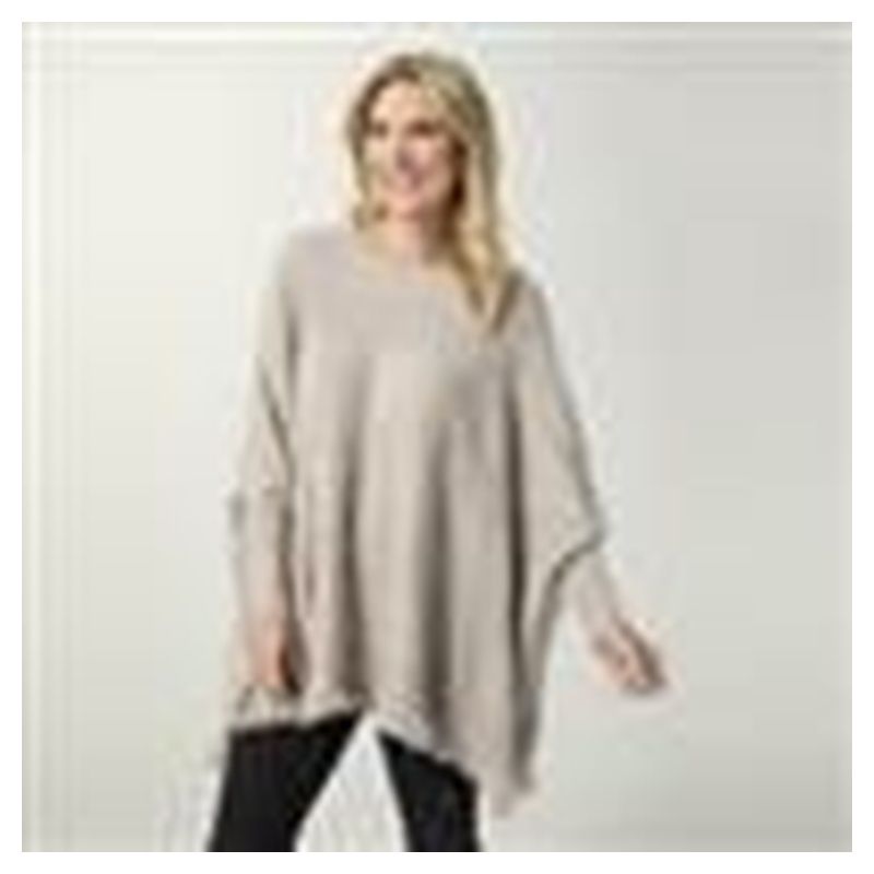 Heavenly-Luxe Cable Knit Boatneck Poncho - Sand Heather