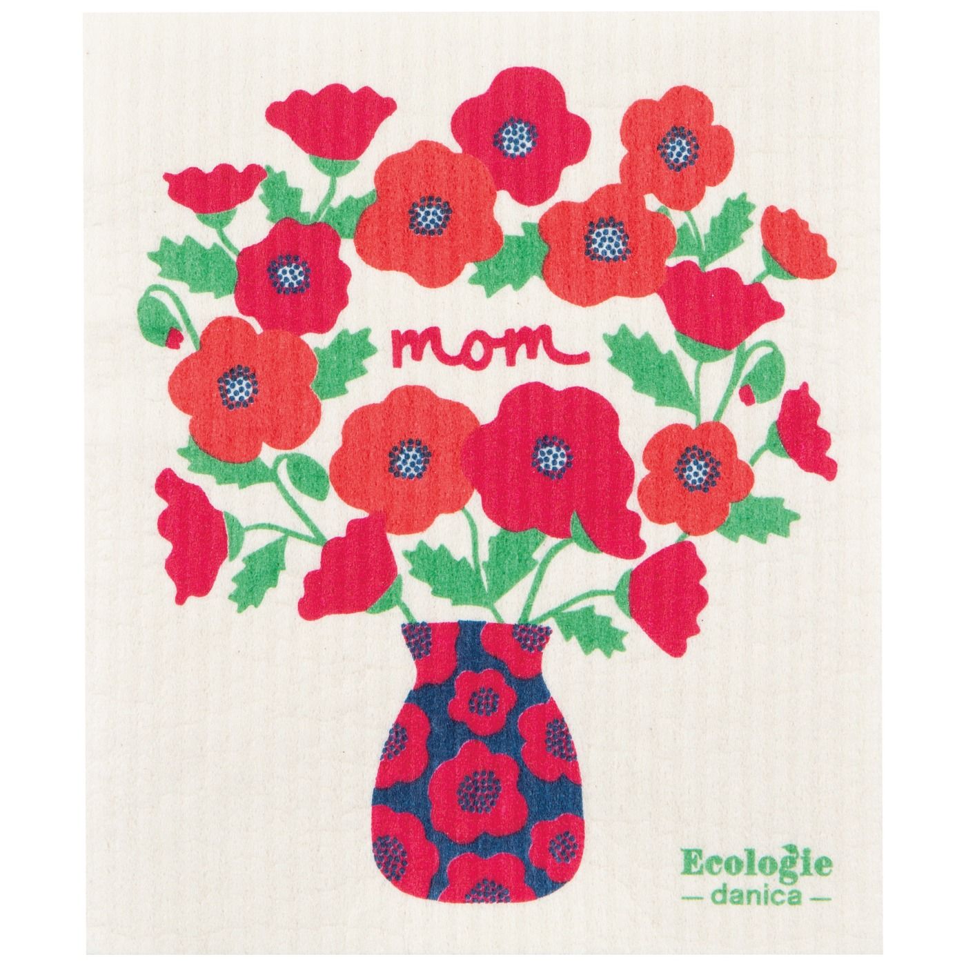 Mom's the Word - Poppy Bouquet Swedish Dishcloth 70% Cellulose, 30% Cotton W6.5 × L8"