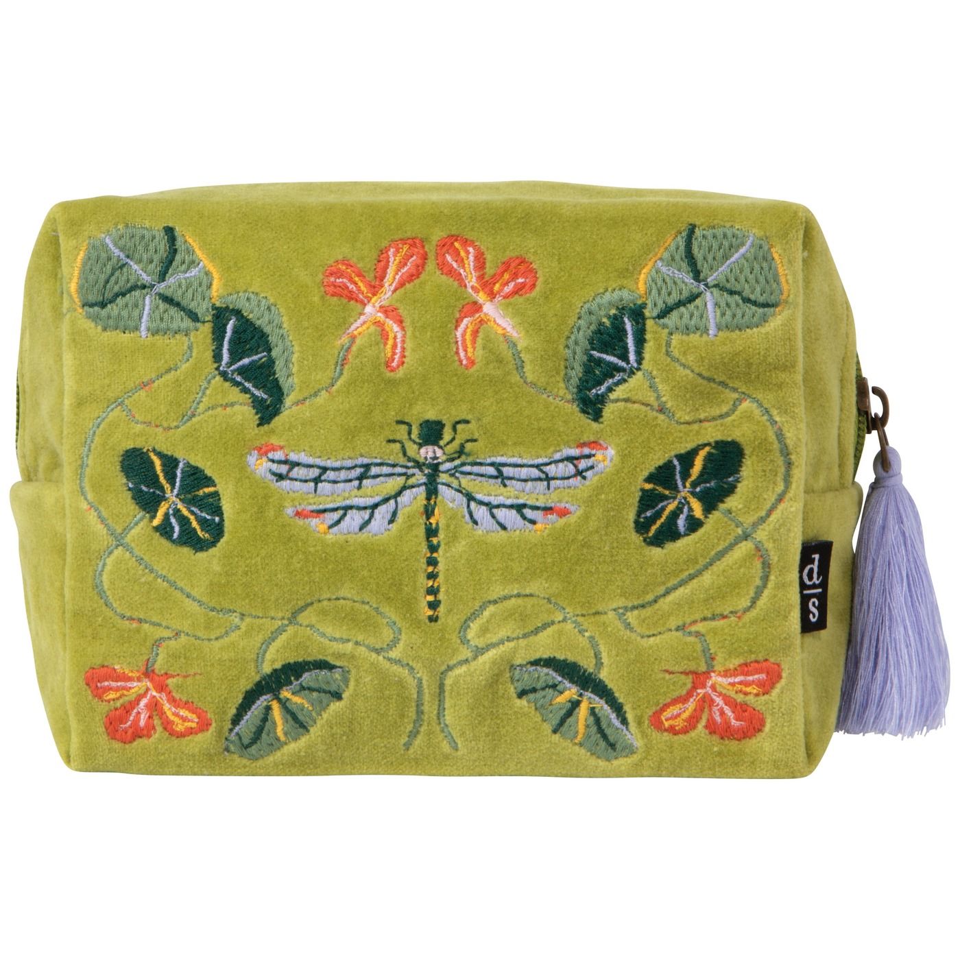 Pond's Edge Embroidered Pouch Outer: Cotton Velvet; Lining: Cotton; Embroidery: Polyester L5.75 × D2.75 × H4.75"