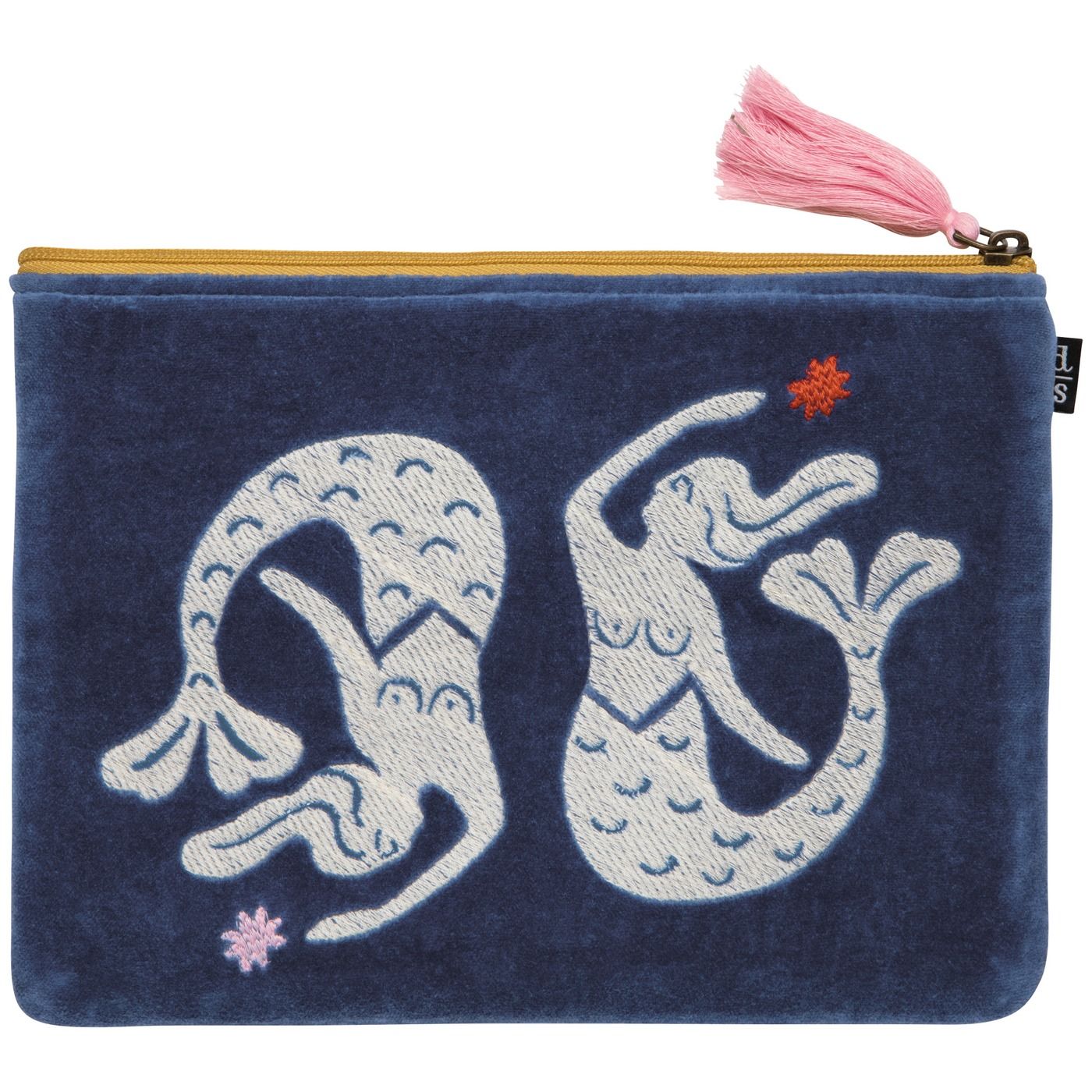 Siren Embroidered Flat Pouch Outer: Cotton Velvet; Lining: Cotton; Embroidery: Polyester W7 × L9.75"