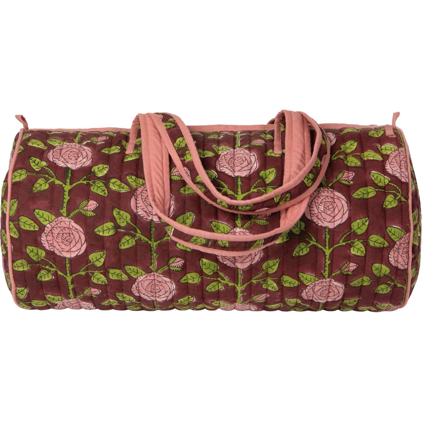 Rose Briar Block Print Weekender Bag Outer: Cotton Fill: Recycled Polyester Lining: Cotton W18 × H10 × D10"