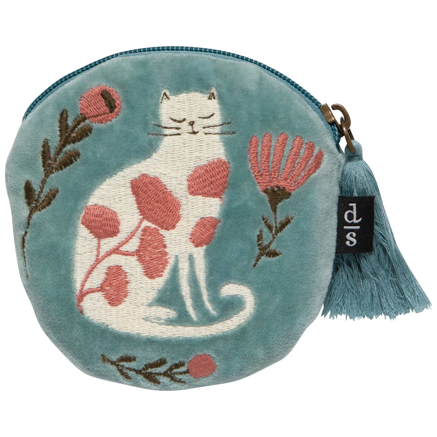 Catbloom Embroidered Coin Purse Outer: Cotton Velvet; Lining: Cotton; Embroidery: Polyester W4.5 × L4.5"