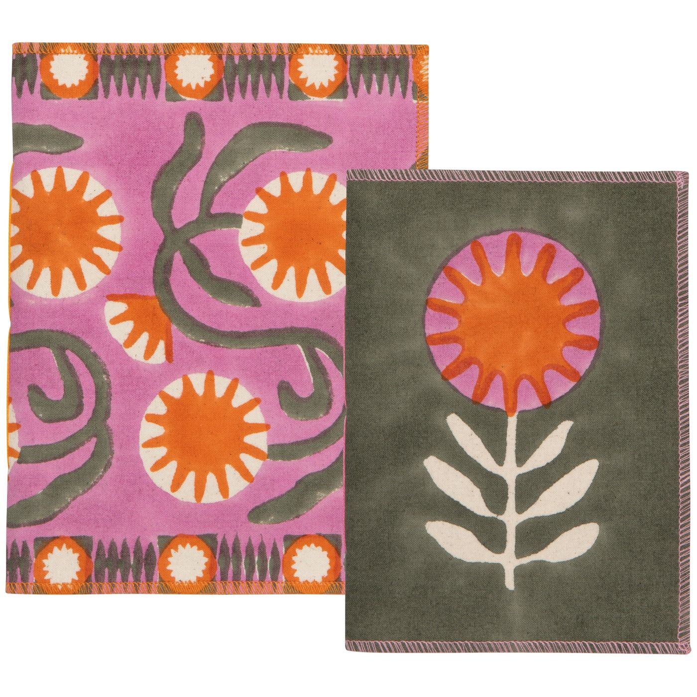 Sunburst Block Print Notebooks Set/2 Assorted Outer: Cotton; Body: Paper W6 × L8" / W5 × L7"