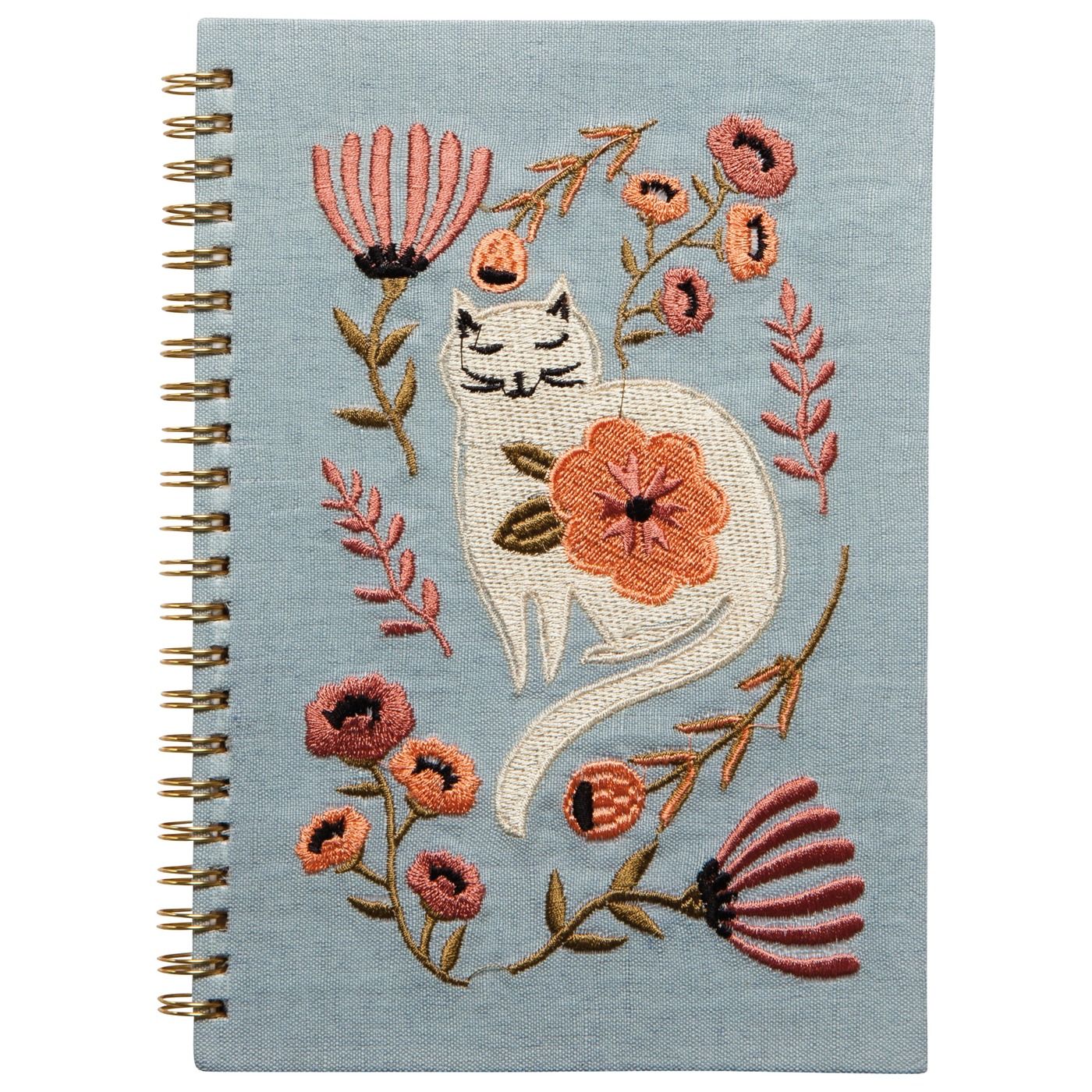 Catbloom Embroidered Notebook Cover: 50% Cotton, 50% Linen; Body: Recycled Paper; Embroidery: Polyester W5.5 × L8 × H0.5"