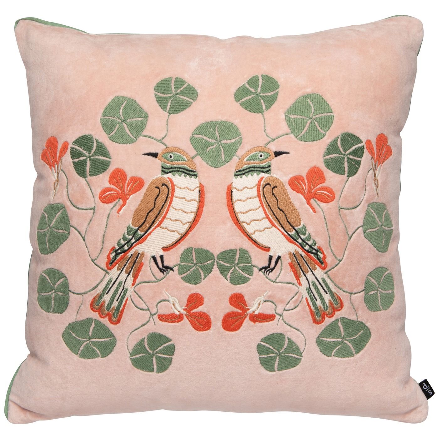 Pond's Edge Embroidered Throw Pillow Outer: Cotton Velvet; Fill: Polyester; Embroidery: Polyester W18 × L18"