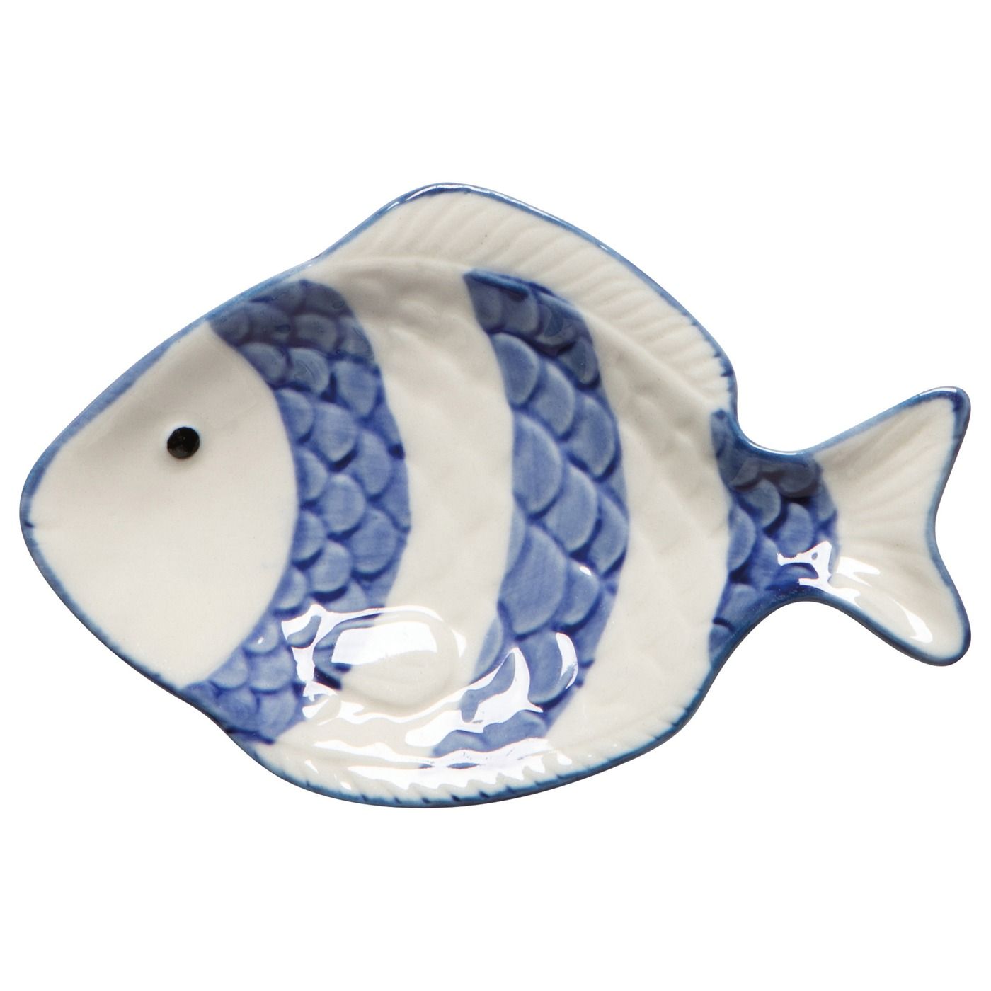 Fishies Blue Stripe Fish Dish Stoneware W4.5 × L3 × H0.5" C$4.25