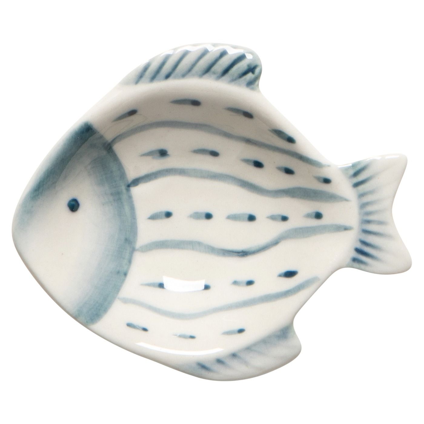 Fishies Blue Dash Fish Dish Stoneware W3 × L2.5 × H0.75"