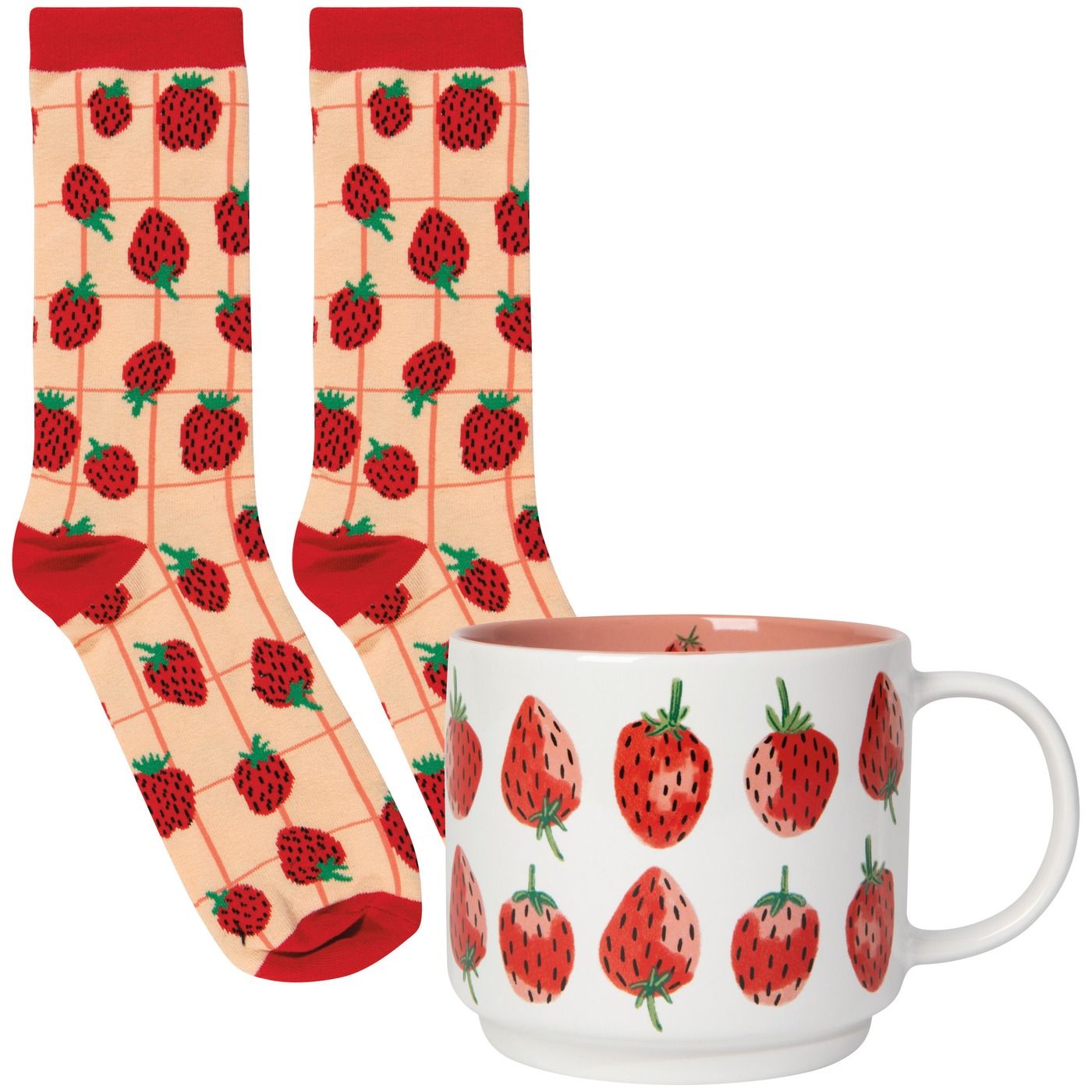 Sip &amp; Sox Set - Berry Sweet Set/2 DIA3.75 × H3.5" 16 oz Mug: Stoneware; Socks: 70% Cotton, 28% Polyester, 2% Spandex