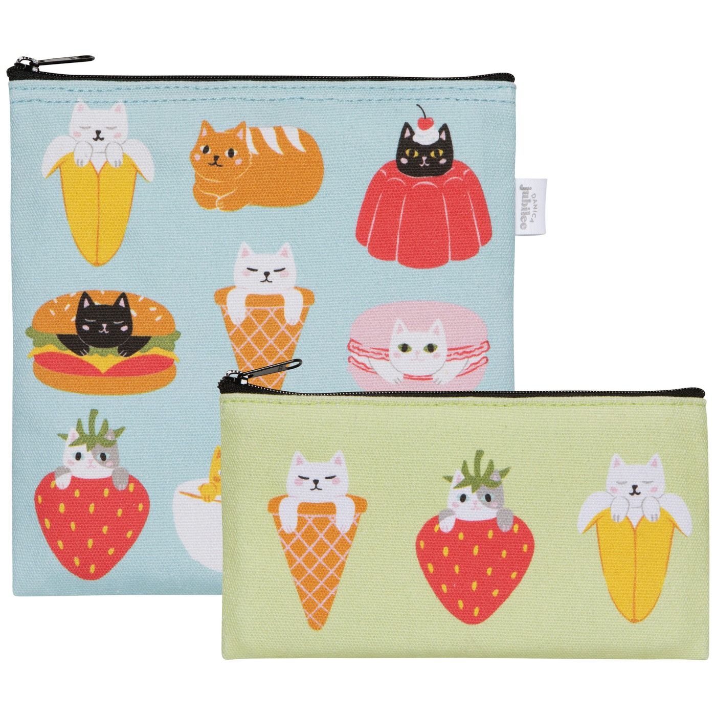 Snack Cats Snack Bags Set/2 Assorted Outer: Cotton; Lining: Polyester W7.25 × H7.5" / W7.25 × H4"