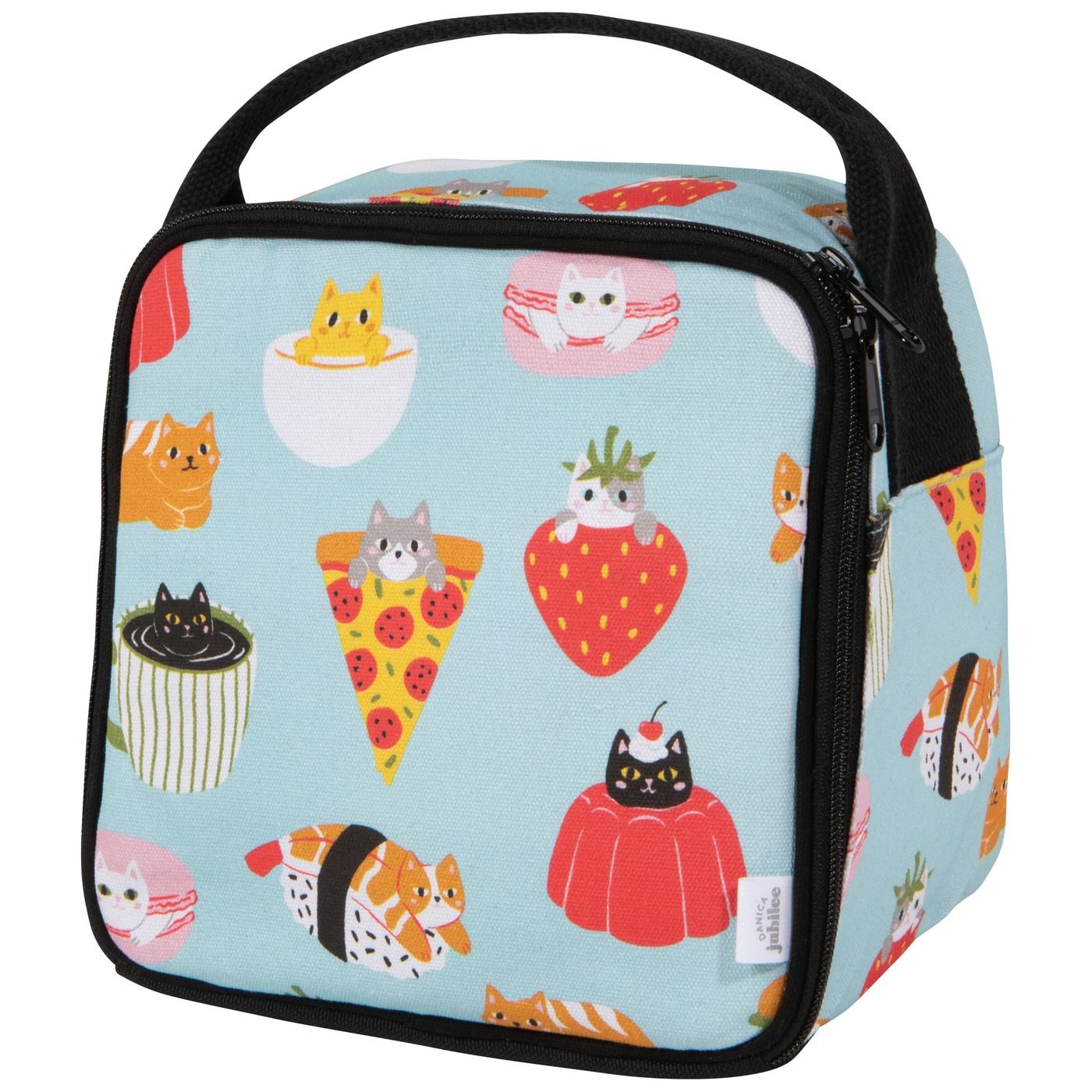 Snack Cats Let's Do Lunch Bag Outer: Cotton; Lining: Aluminized Paper W8.5 × H8.5 × D6" / Strap Drop 2"