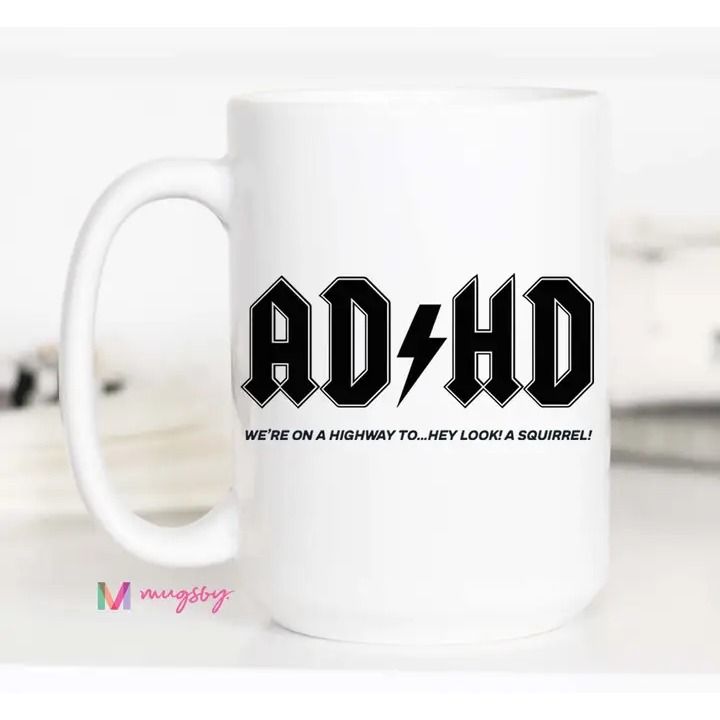 Funny ADHD Humor Coffee Mug Squirrel Joke Gift - All White / 15oz
