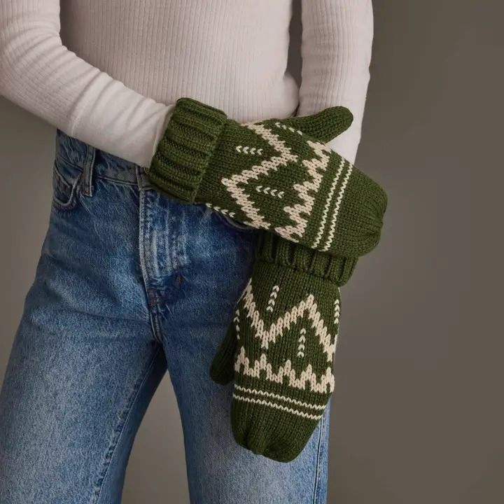 Olive &amp; Beige Patterned Mittens