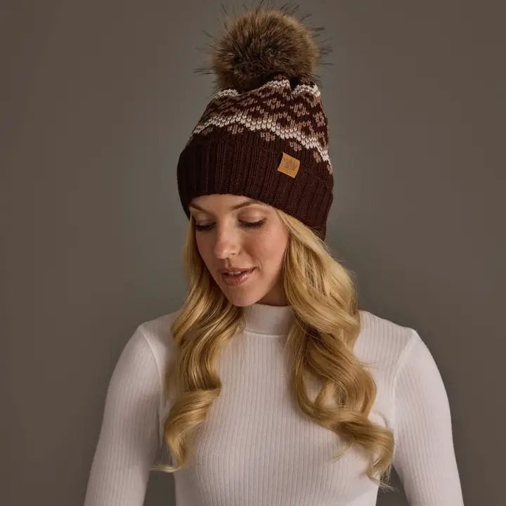 Brown, Mocha &amp; Lt. Taupe Patterned Pom Hat